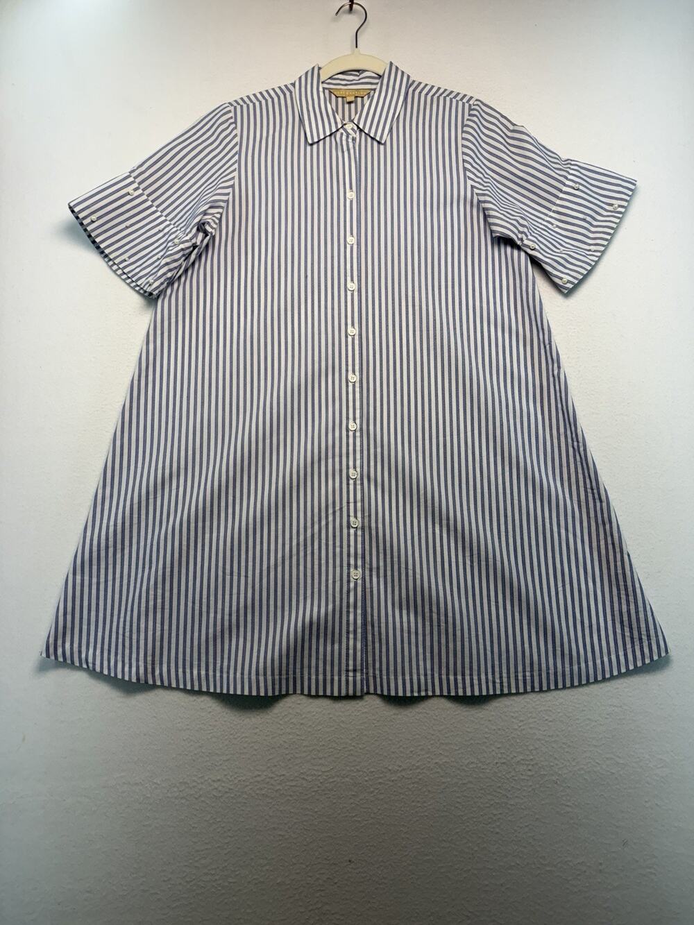 Hope and Harlow striped pearl sleeve shift shirt dress 10 Preppy Casual Office